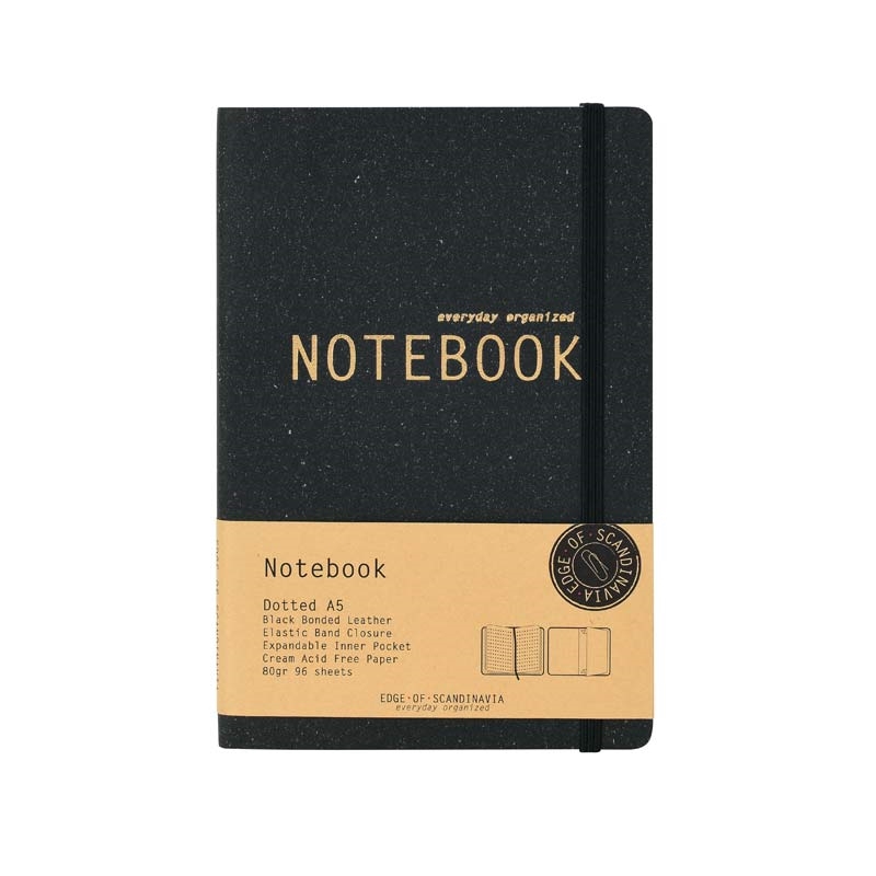 Läder Notebook A5 Dot. Svart