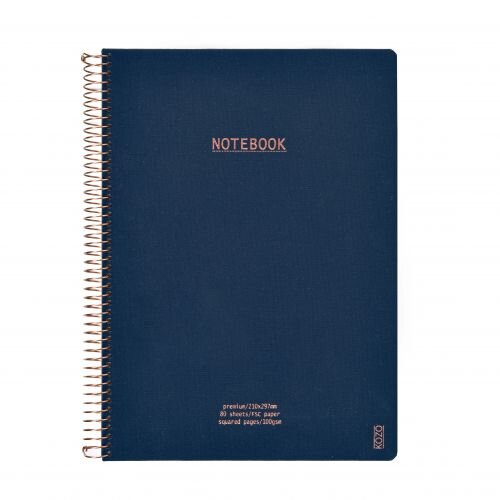 KOZO Anteckningsbok A4 Premium Navy Rutad