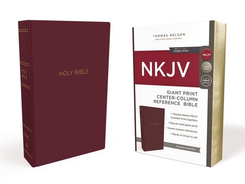 Nkjv, reference bible, center-column giant print, leather-look, burgundy, r