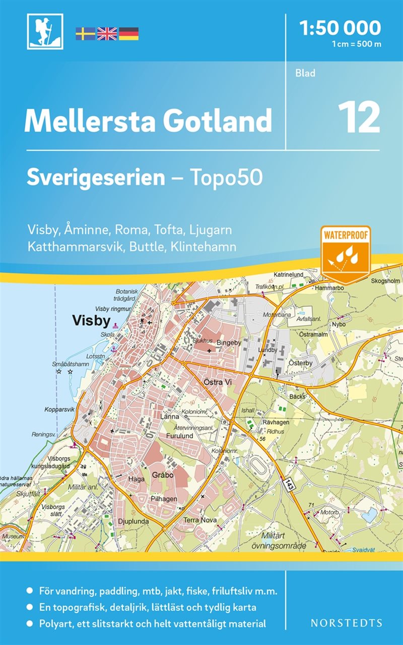 12 Mellersta Gotland Sverigeserien Topo50 : Skala 1:50 000