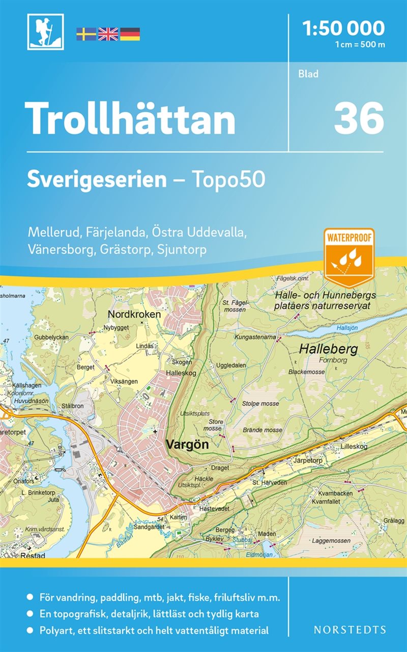 36 Trollhättan Sverigeserien Topo50 : Skala 1:50 000