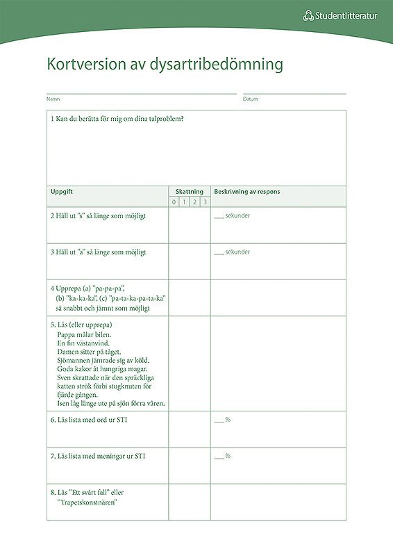 Dysartri - Kortversion av bedömning