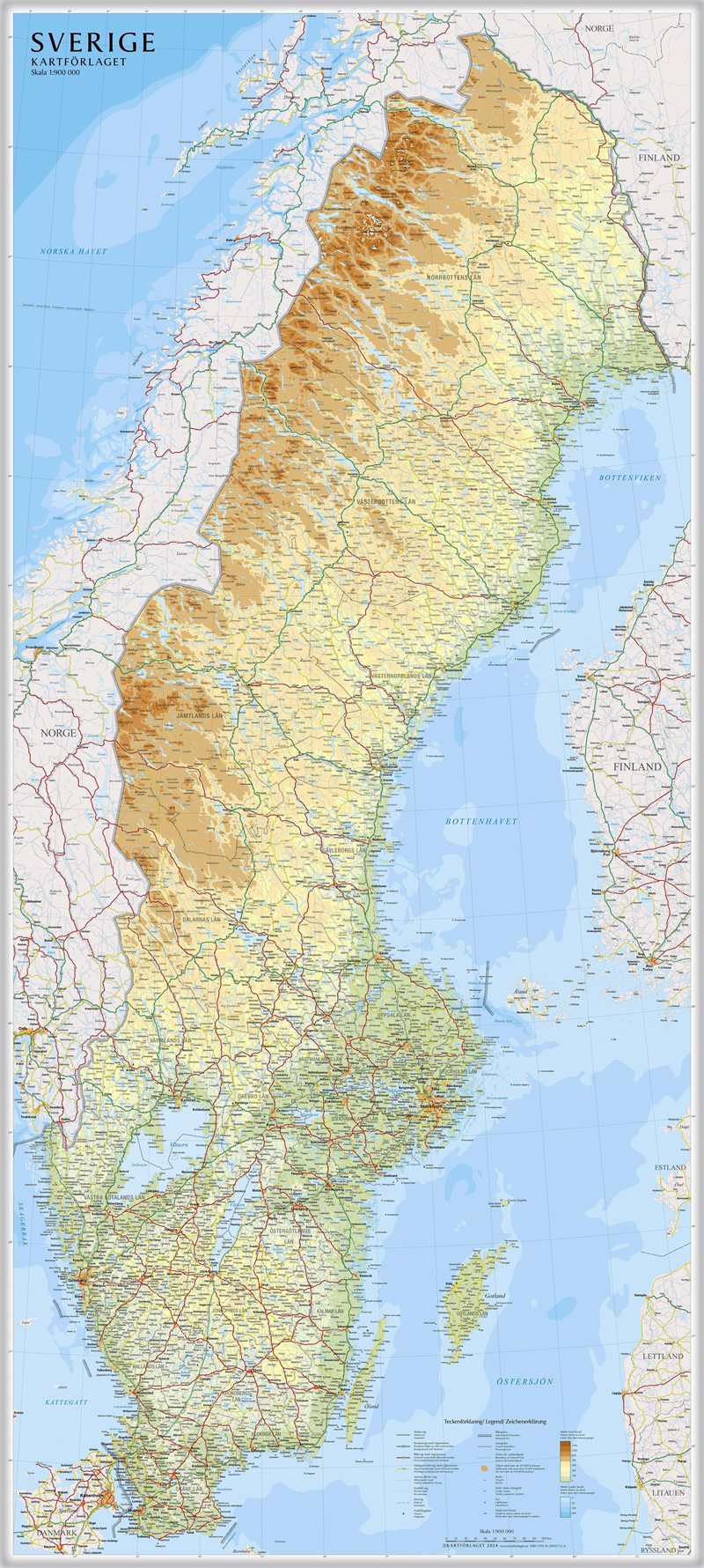 Sverige väggkarta Kartförlaget, 1:900 000, miljö i papptub